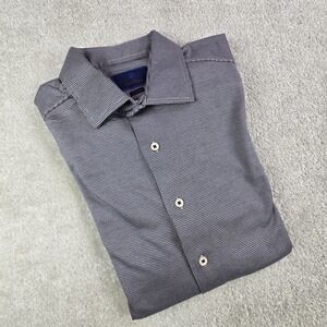 David Donahue Fusion‎ Dress Shirt Mens Size 16.5 L Black Houndstooth